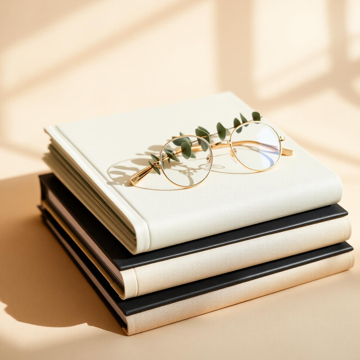 Stack of cream linen-bound books